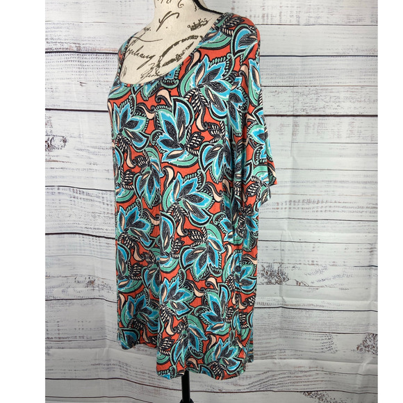 Rose + Olive Shirt Womens 2X Floral Colorful Scoop Neck Short Sleeves Stretch - Picture 5 of 11